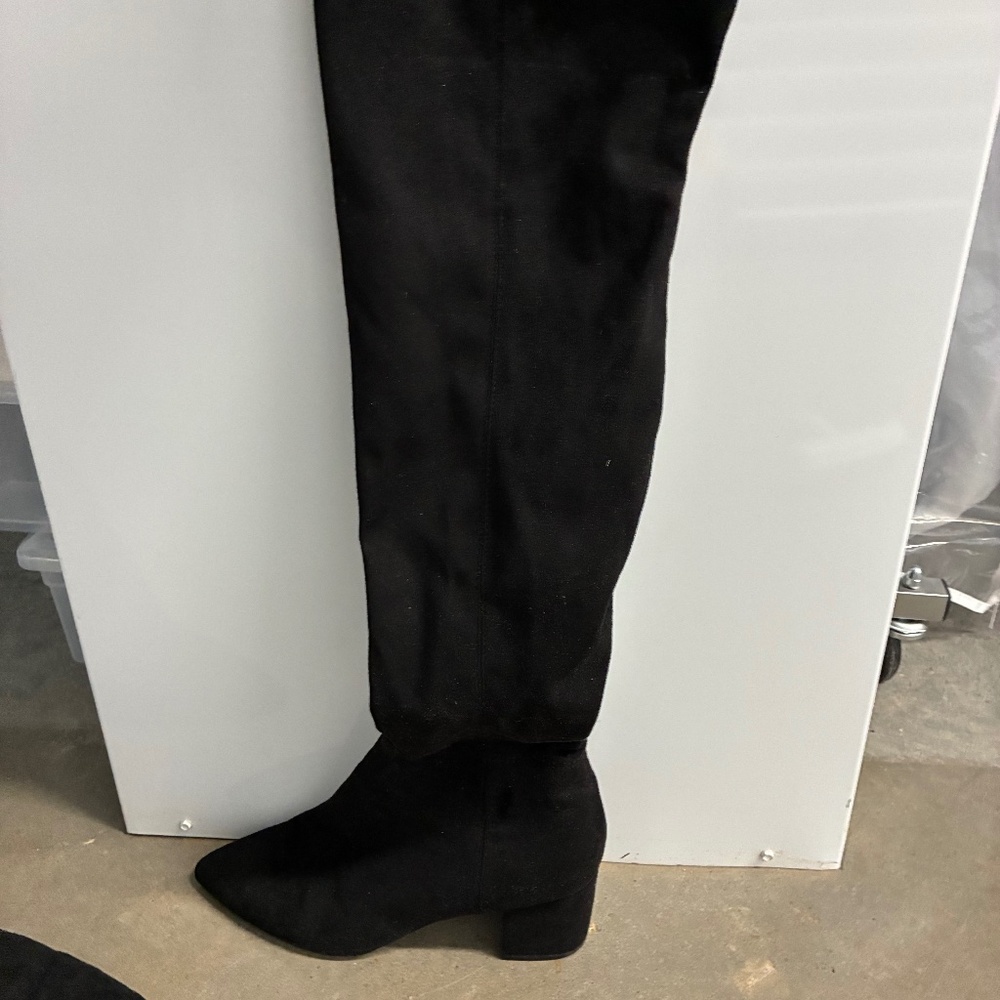 Steve Madden Black Suede Over Knee Boot with Block Heel Pointed Toe